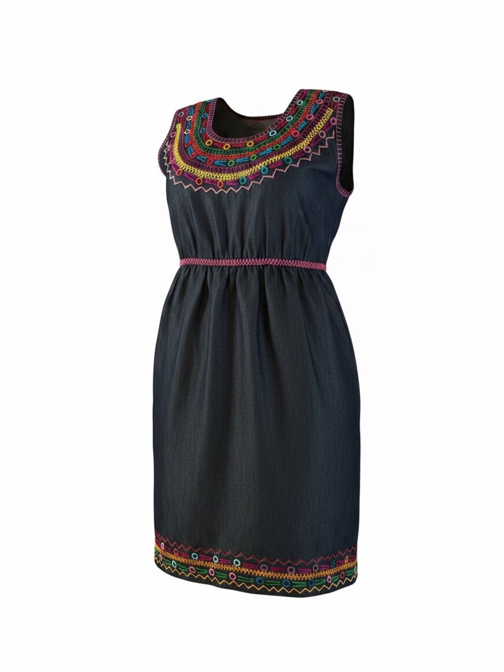 Blue Denim Handmade Artisan Embroidered Girls' Dress